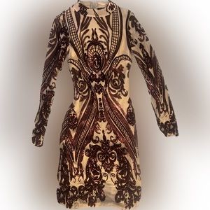 Burgundy/Nude Sequence Dress